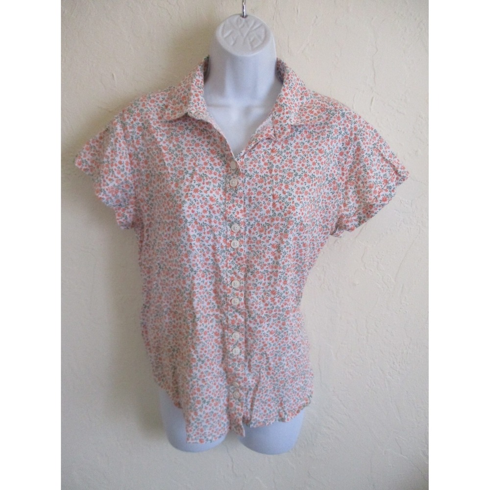 Old Ranch Shirt Size Small Orange and Green Floral Print Top